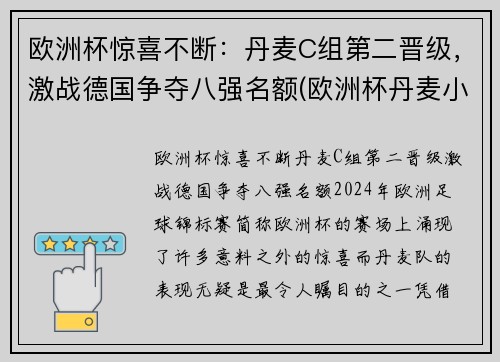 欧洲杯惊喜不断：丹麦C组第二晋级，激战德国争夺八强名额(欧洲杯丹麦小组排名)