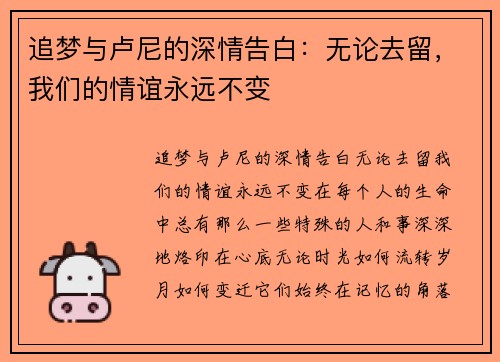 追梦与卢尼的深情告白：无论去留，我们的情谊永远不变